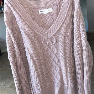 Abercrombie & Fitch Lightweight  Medium Dusty Pink Cable Knit V-Neck